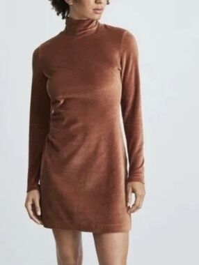 Everlane Black Mockneck Velour Dress, Large